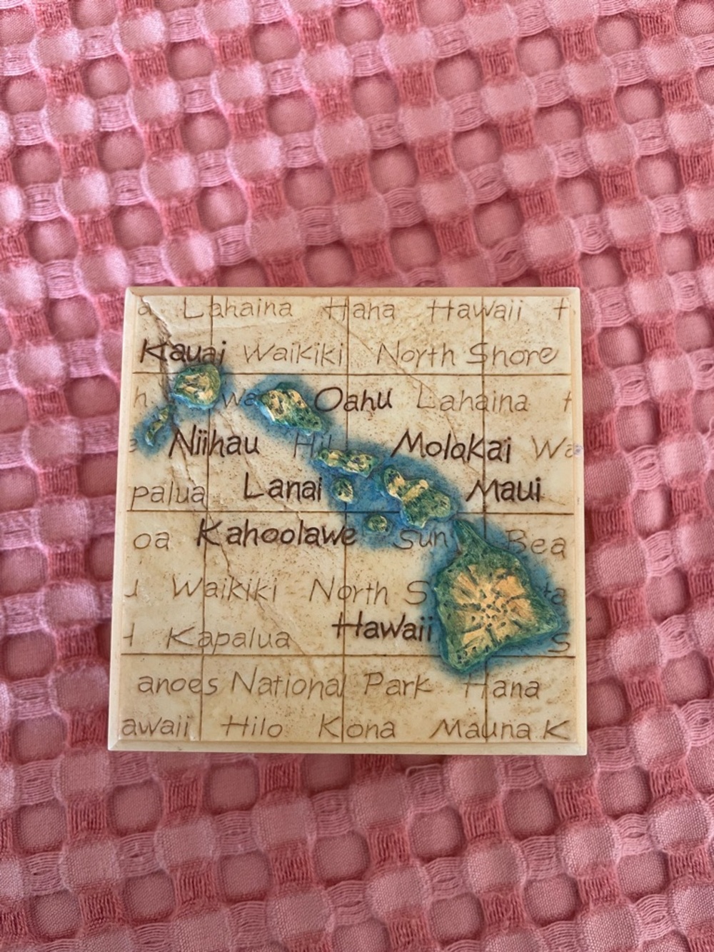 Hawaii Ceramic Map Tile - Blue & Tan Island Artwork
